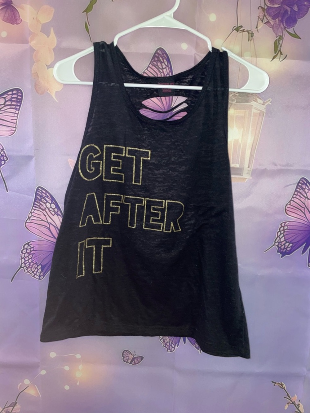 Material Girl Black Graphic Cutout Tank